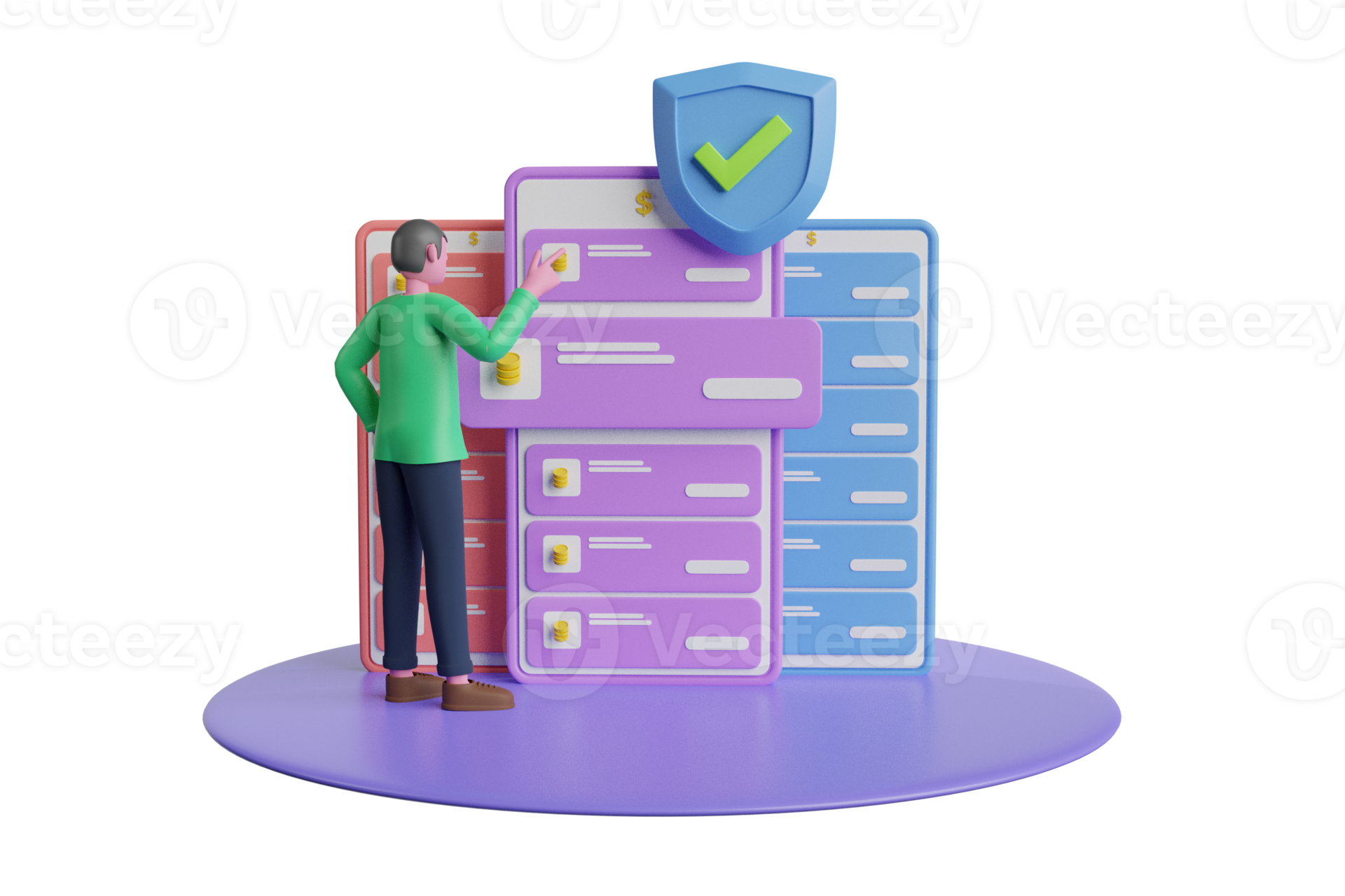 Mobile security app on smartphone screen.3d rendering security system.Mobile security app on