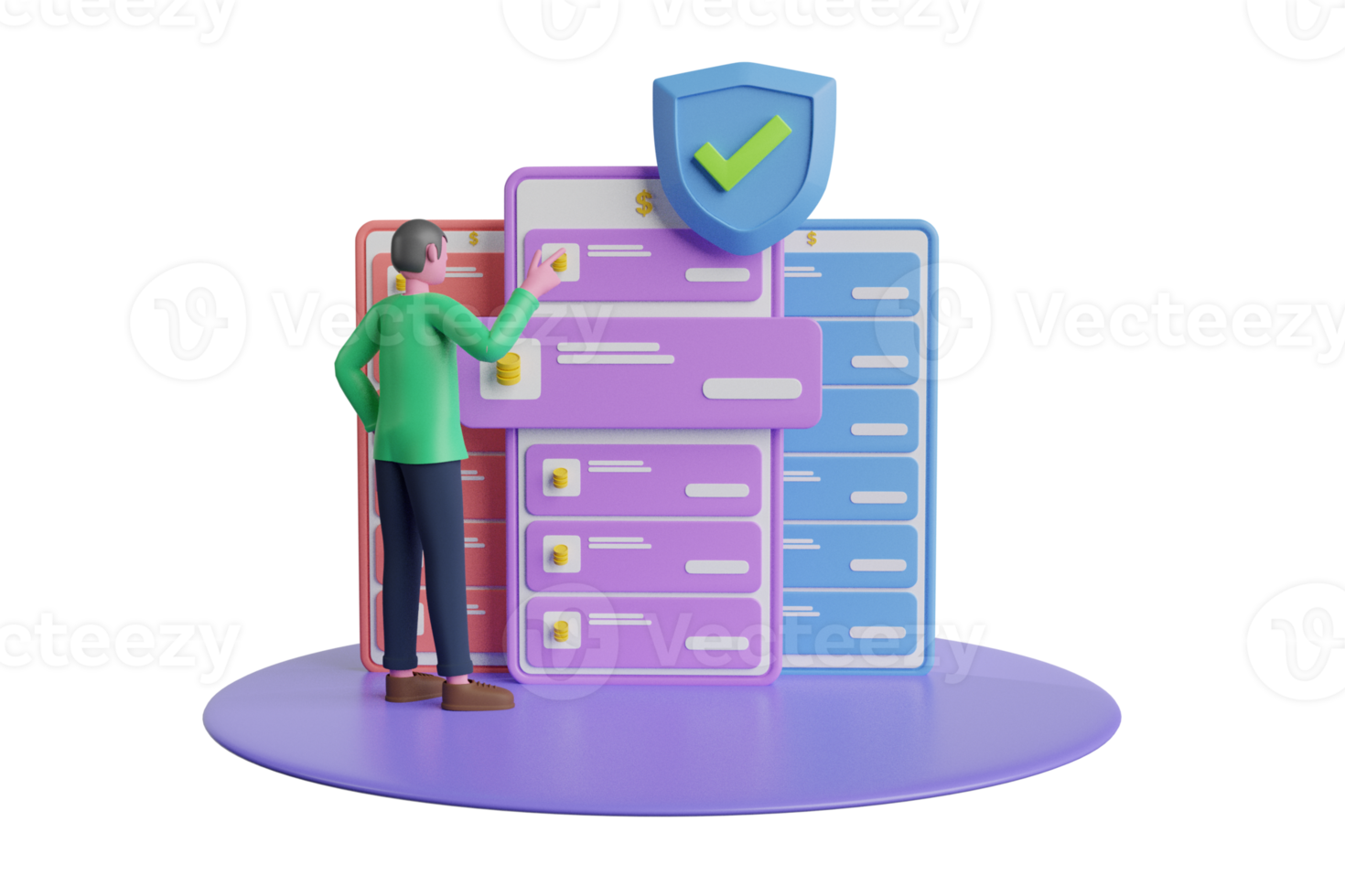 aplicación de seguridad móvil en la pantalla del teléfono inteligente. Sistema de seguridad de renderizado 3d. aplicación de seguridad móvil en la pantalla del teléfono inteligente. protección de seguridad de datos. png