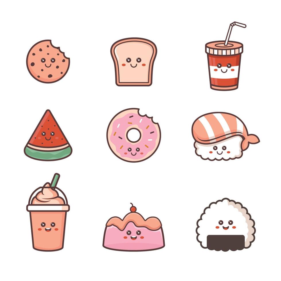 linda colección de imágenes prediseñadas de comida kawaii vector