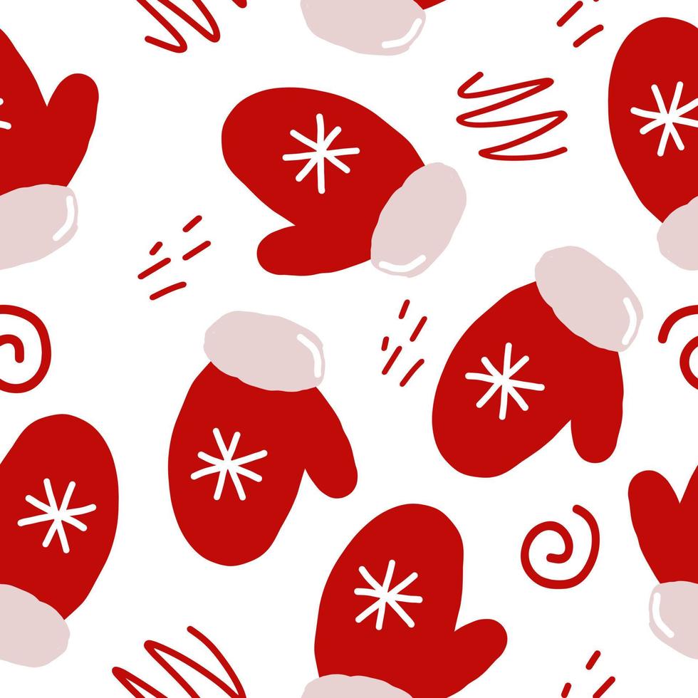 mittens with snowflake seamless pattern. hand drawn, minimalism. wallpaper, wrapping paper, textile. winter, clothing, accessory, new year, christmas vector