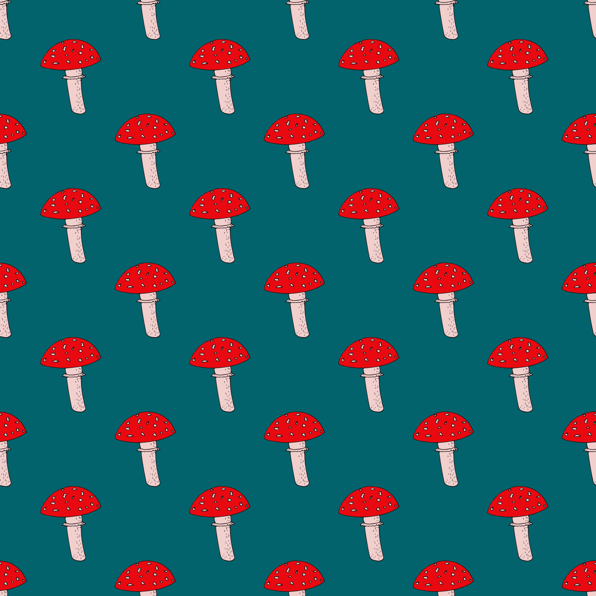 fly agaric mushroom seamless pattern hand drawn. , minimalism,  scandinavian, trendy colors 2022, green, red. poisonous, textiles wallpaper  wrapping paper background 10974614 Vector Art at Vecteezy