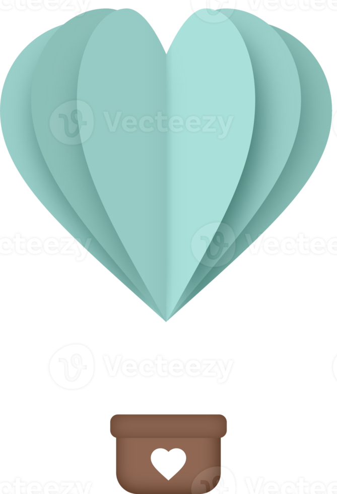 turkos hjärta varm luft ballong papper skära, hjärta formad varm luft ballong png