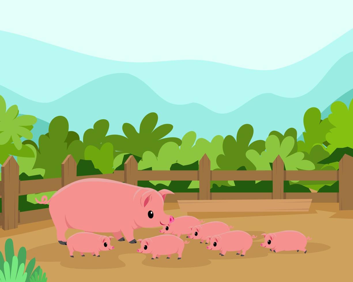 lindos animales en rancho, granja y agricultura. ilustraciones de la vida del pueblo y el diseño de objetos para banner, diseño, informe anual, web, volante, folleto, anuncio. vector