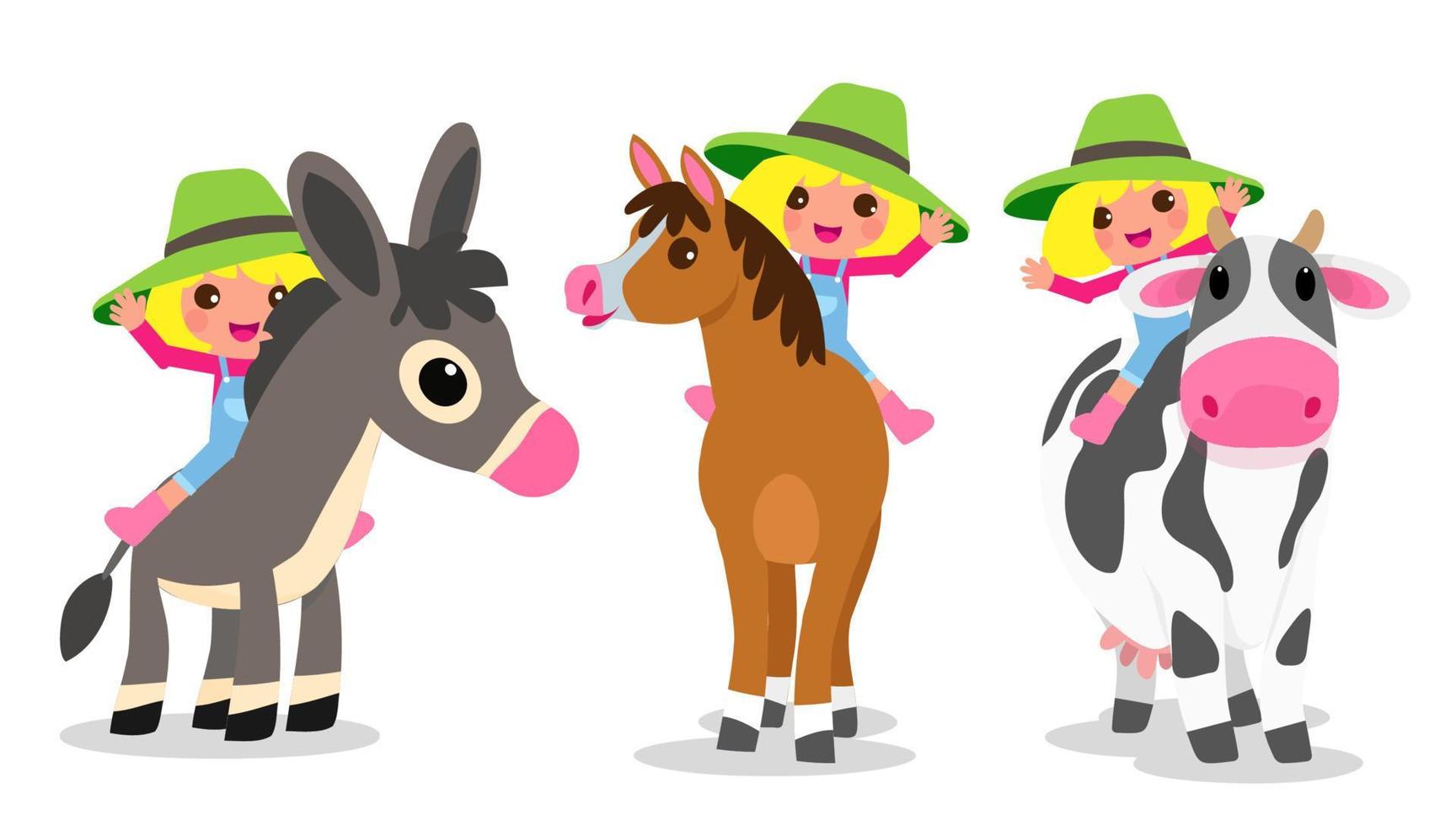 Cute animals in ranch, Farm and agriculture. illustrations of village life and objects Design for banner, layout, annual report, web, flyer, brochure, ad. vector
