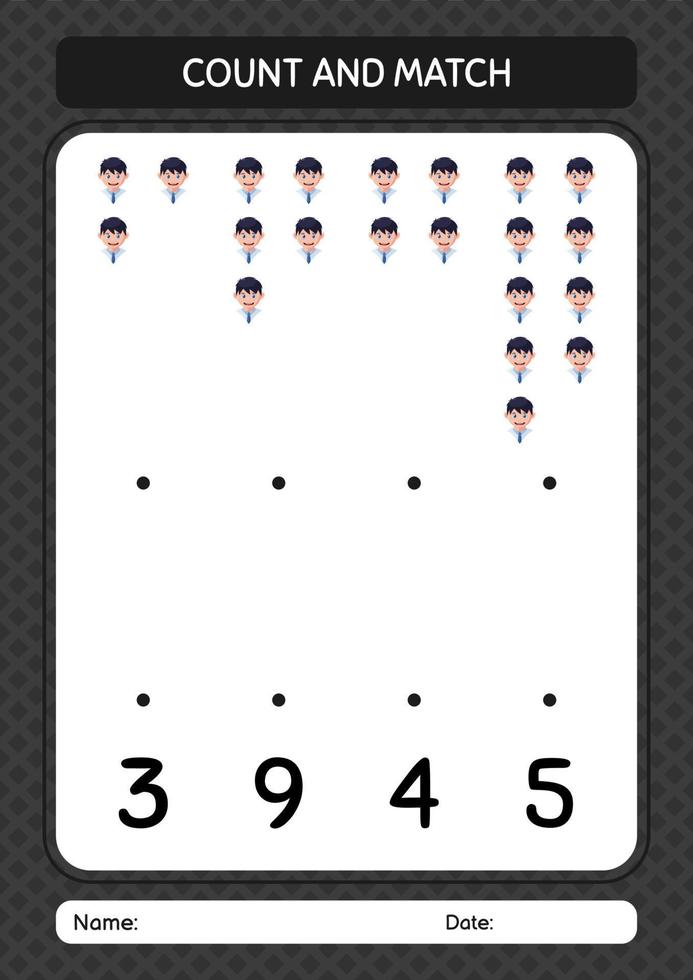 Count and match game with boy. worksheet for preschool kids, kids activity sheet vector