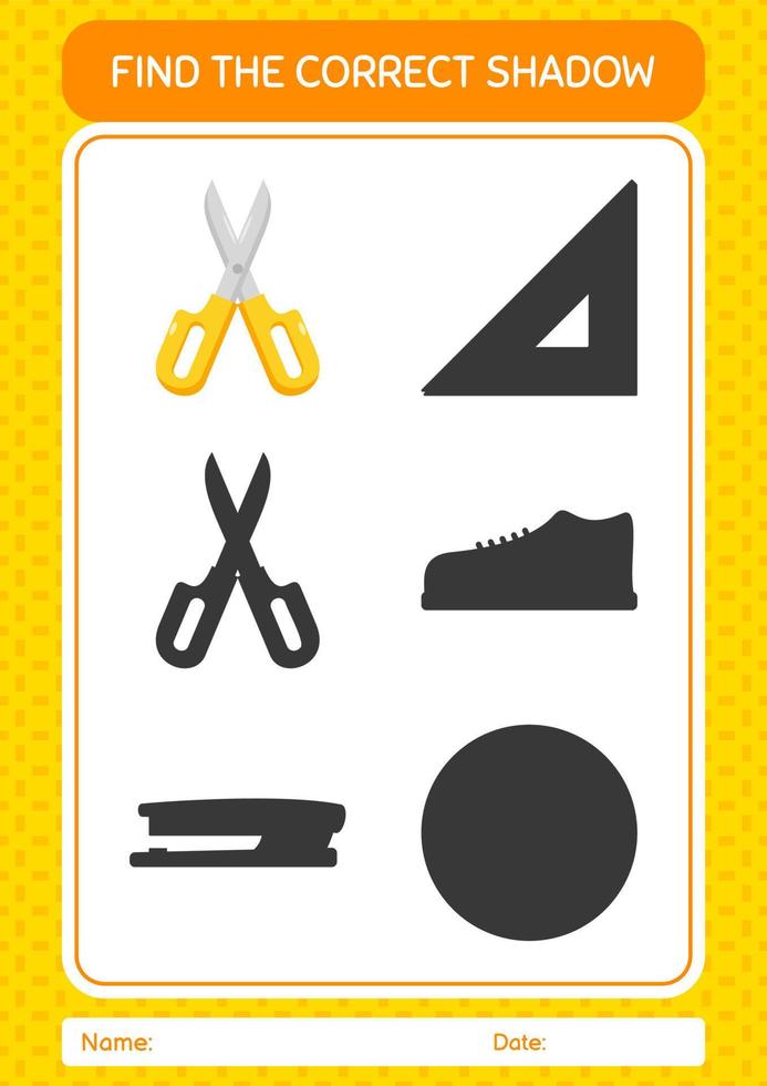 Find the correct shadows game with scissors. worksheet for preschool kids, kids activity sheet vector