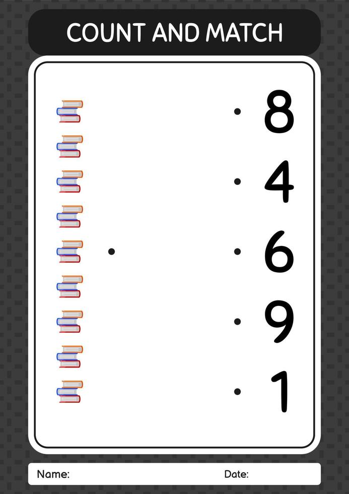 Count and match game with book. worksheet for preschool kids, kids activity sheet vector