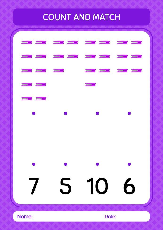 Count and match game with stapler. worksheet for preschool kids, kids activity sheet vector