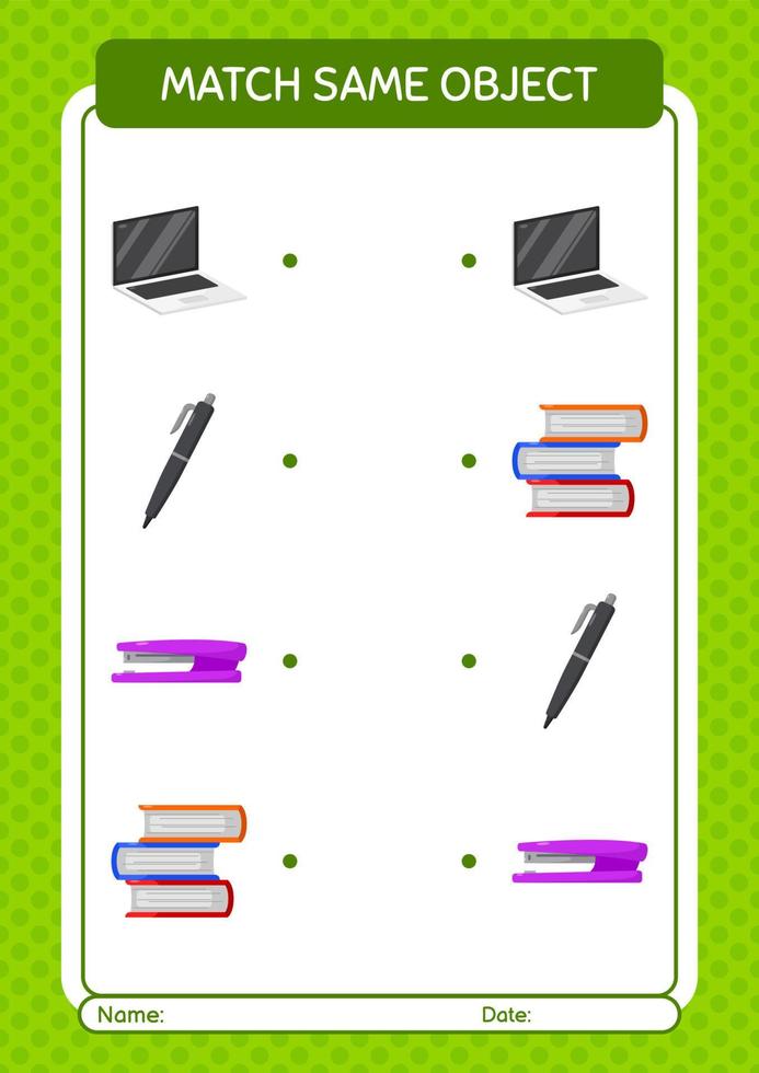 Match with same object game summer icon. worksheet for preschool kids, kids activity sheet vector