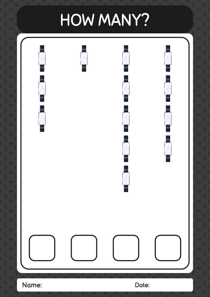 How many counting game with watch. worksheet for preschool kids, kids activity sheet vector