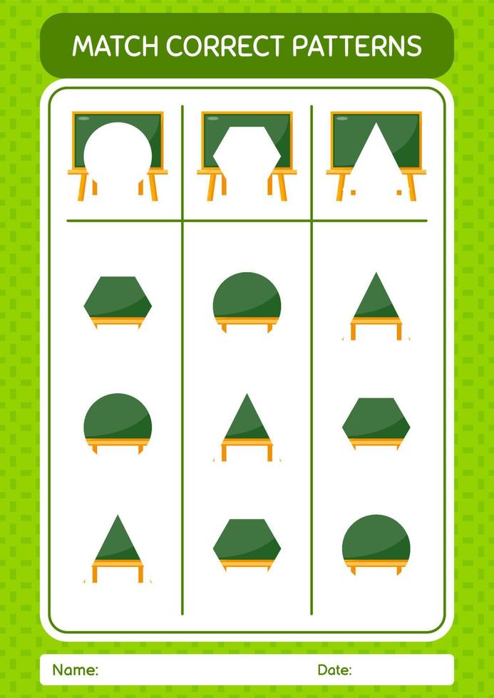 Match pattern game with chalkboard. worksheet for preschool kids, kids activity sheet vector