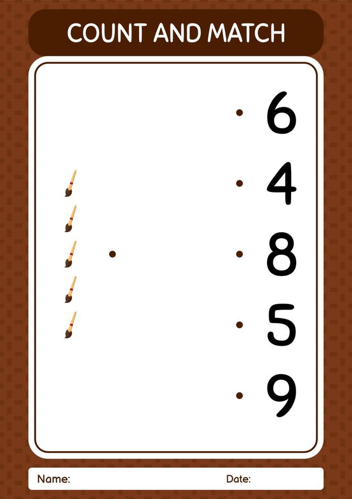 Count and match game with paint brush. worksheet for preschool kids, kids activity sheet vector