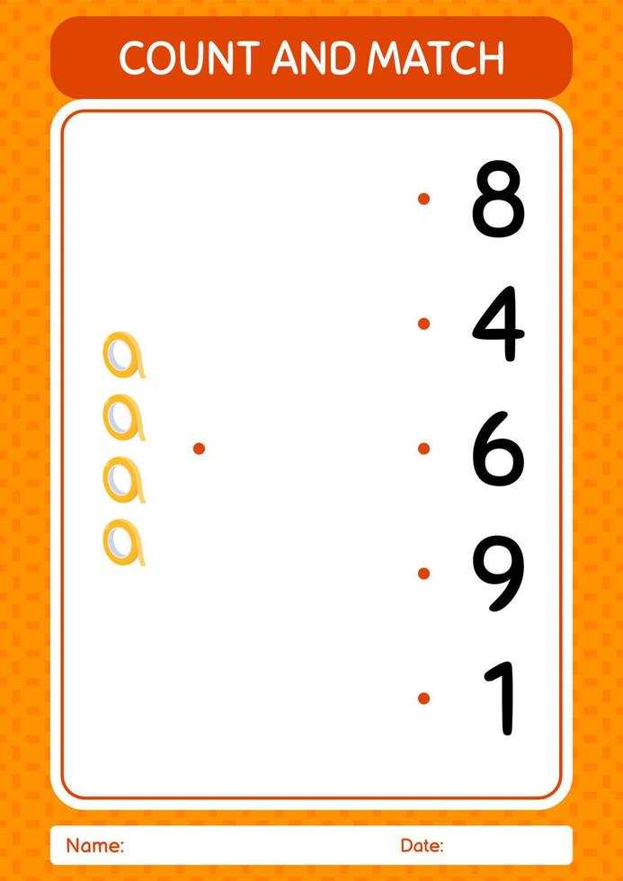 Count and match game with masking tape. worksheet for preschool kids, kids activity sheet vector