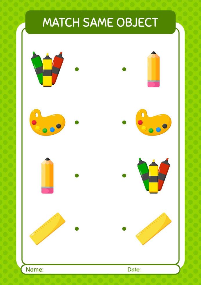 Match with same object game summer icon. worksheet for preschool kids, kids activity sheet vector