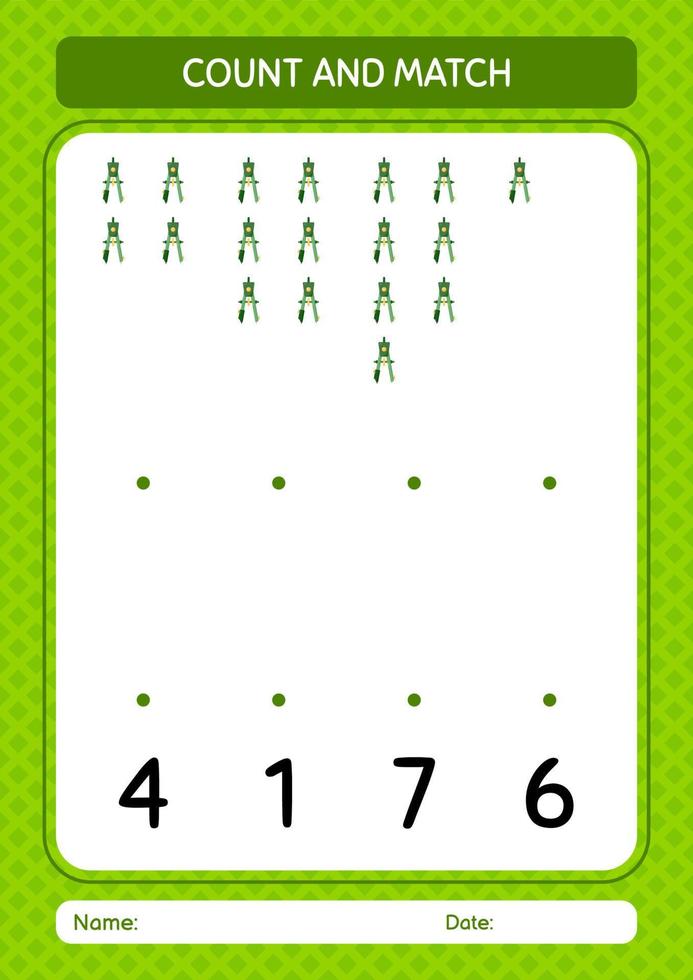 Count and match game with bow compass. worksheet for preschool kids, kids activity sheet vector