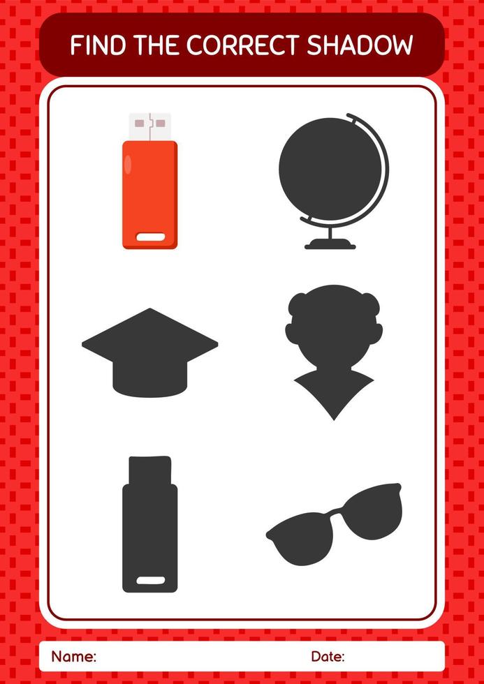 Find the correct shadows game with flashdisk. worksheet for preschool kids, kids activity sheet vector