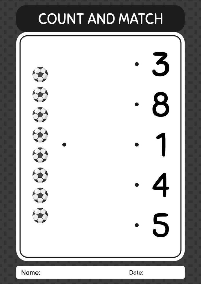 Count and match game with soccerball. worksheet for preschool kids, kids activity sheet vector