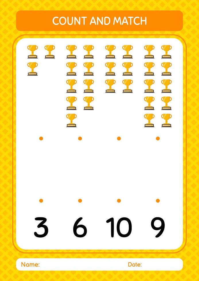 Count and match game with trophy. worksheet for preschool kids, kids activity sheet vector