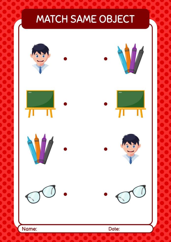 Match with same object game summer icon. worksheet for preschool kids, kids activity sheet vector