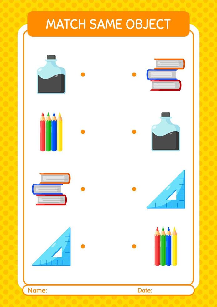 Match with same object game summer icon. worksheet for preschool kids, kids activity sheet vector