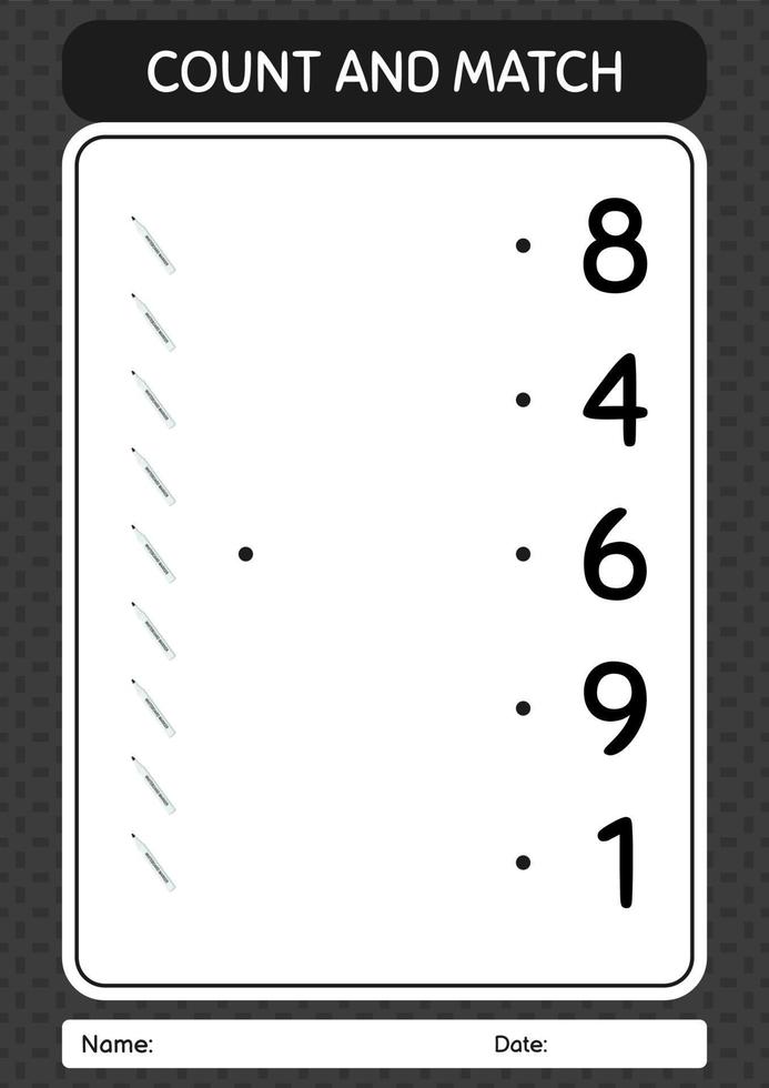 Count and match game with whiteboard marker. worksheet for preschool kids, kids activity sheet vector
