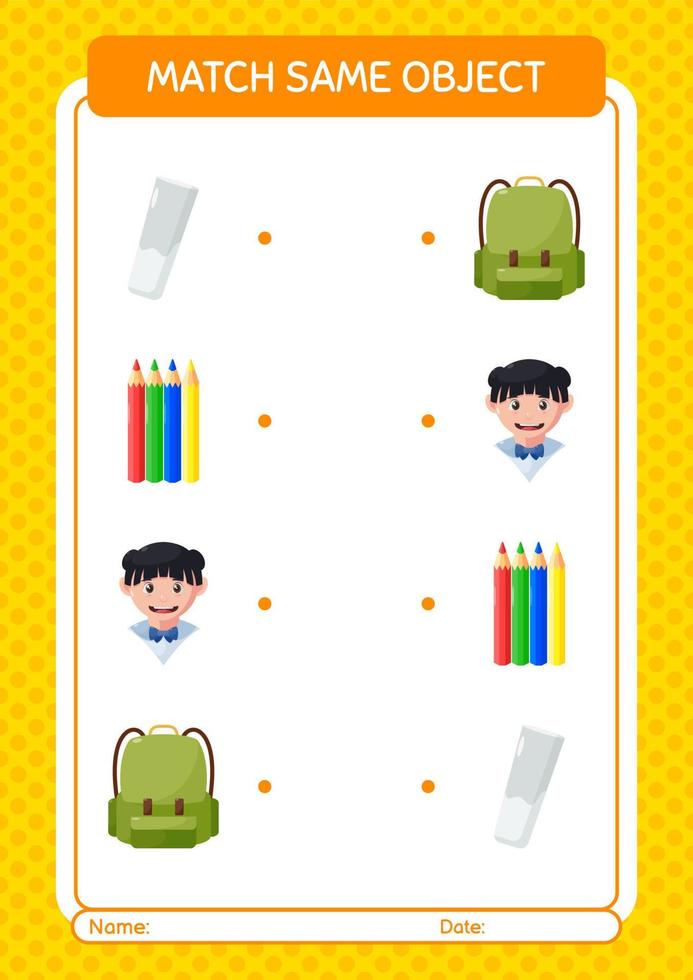 Match with same object game summer icon. worksheet for preschool kids, kids activity sheet vector