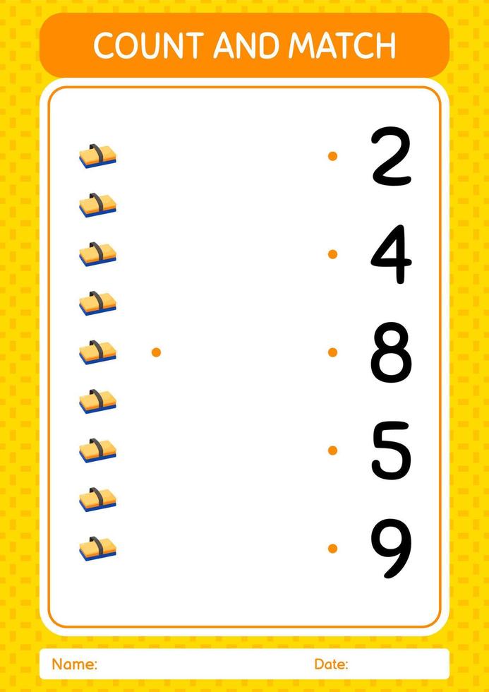 Count and match game with chalkboard eraser. worksheet for preschool kids, kids activity sheet vector