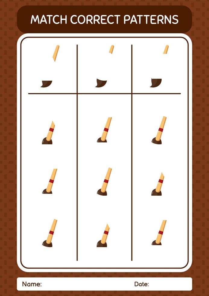 Match pattern game with paint brush. worksheet for preschool kids, kids activity sheet vector