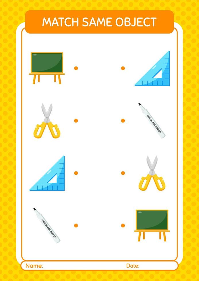 Match with same object game summer icon. worksheet for preschool kids, kids activity sheet vector