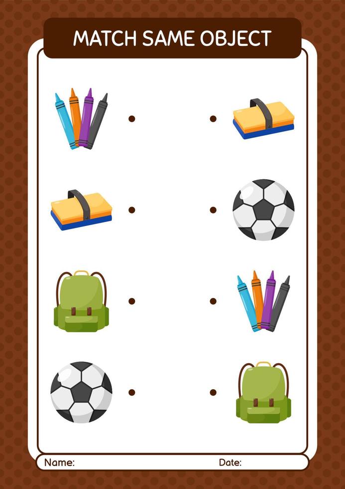 Match with same object game summer icon. worksheet for preschool kids, kids activity sheet vector