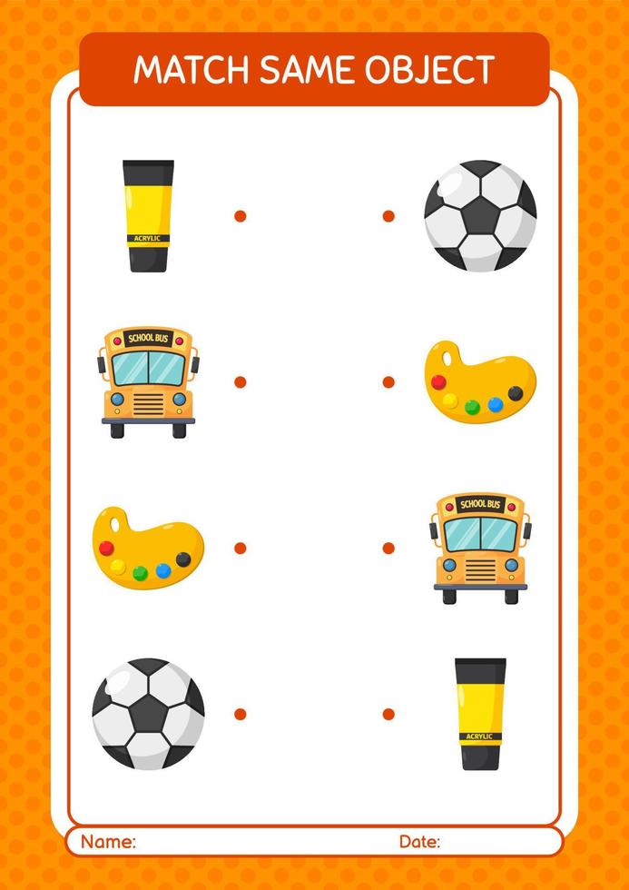 Match with same object game summer icon. worksheet for preschool kids, kids activity sheet vector