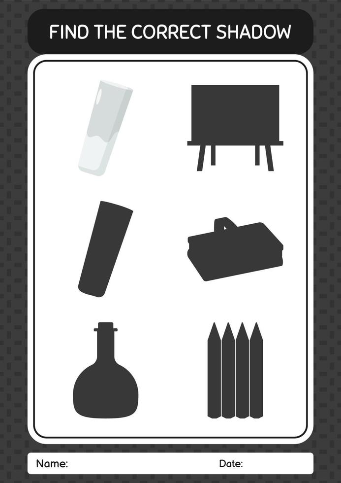 Find the correct shadows game with chalk. worksheet for preschool kids, kids activity sheet vector