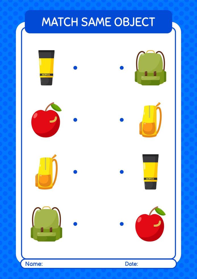 Match with same object game summer icon. worksheet for preschool kids, kids activity sheet vector