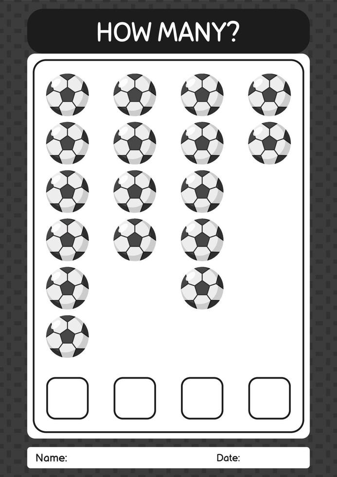 How many counting game with soccerball. worksheet for preschool kids, kids activity sheet vector