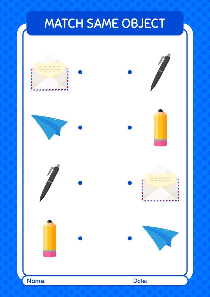 Match with same object game summer icon. worksheet for preschool kids, kids activity sheet vector