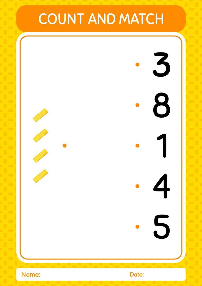 Count and match game with ruler. worksheet for preschool kids, kids activity sheet vector