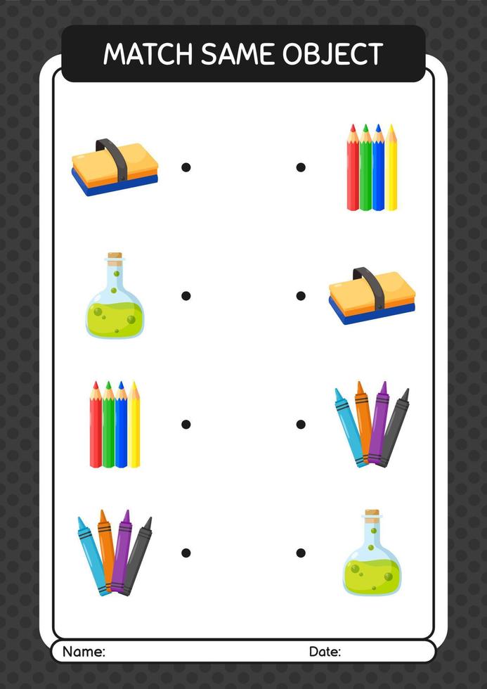 Match with same object game summer icon. worksheet for preschool kids, kids activity sheet vector