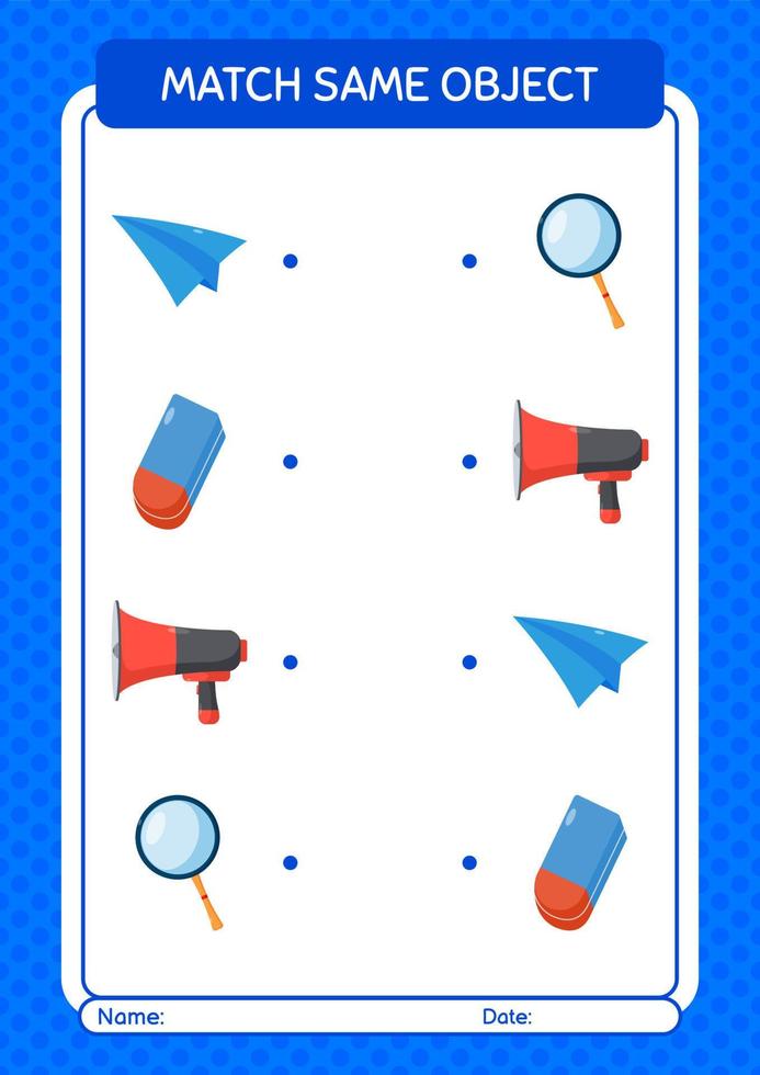 Match with same object game summer icon. worksheet for preschool kids, kids activity sheet vector