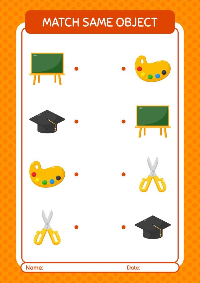 Match with same object game summer icon. worksheet for preschool kids, kids activity sheet vector