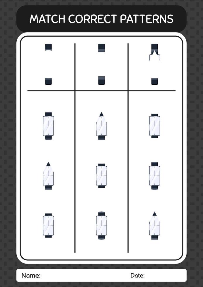 Match pattern game with watch. worksheet for preschool kids, kids activity sheet vector