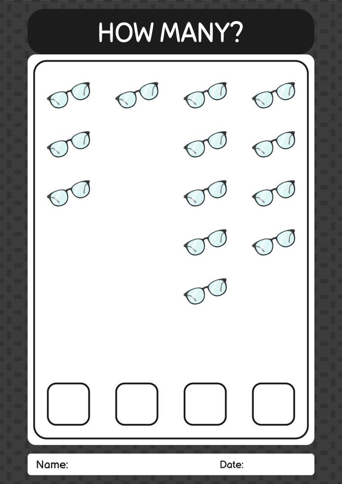 How many counting game with glasses. worksheet for preschool kids, kids activity sheet vector