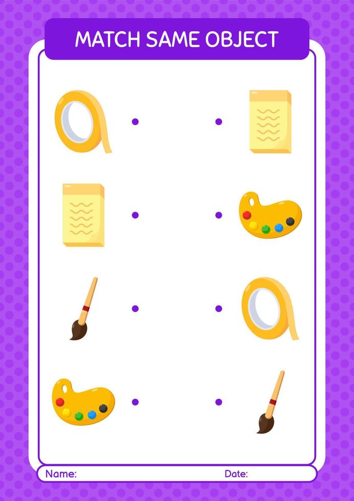 Match with same object game summer icon. worksheet for preschool kids, kids activity sheet vector