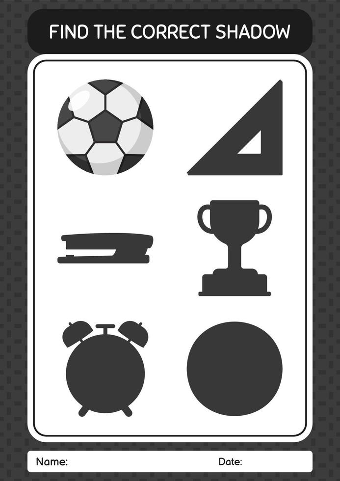 Find the correct shadows game with soccerball. worksheet for preschool kids, kids activity sheet vector