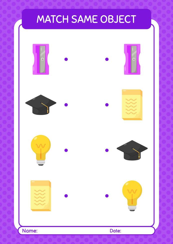 Match with same object game summer icon. worksheet for preschool kids, kids activity sheet vector