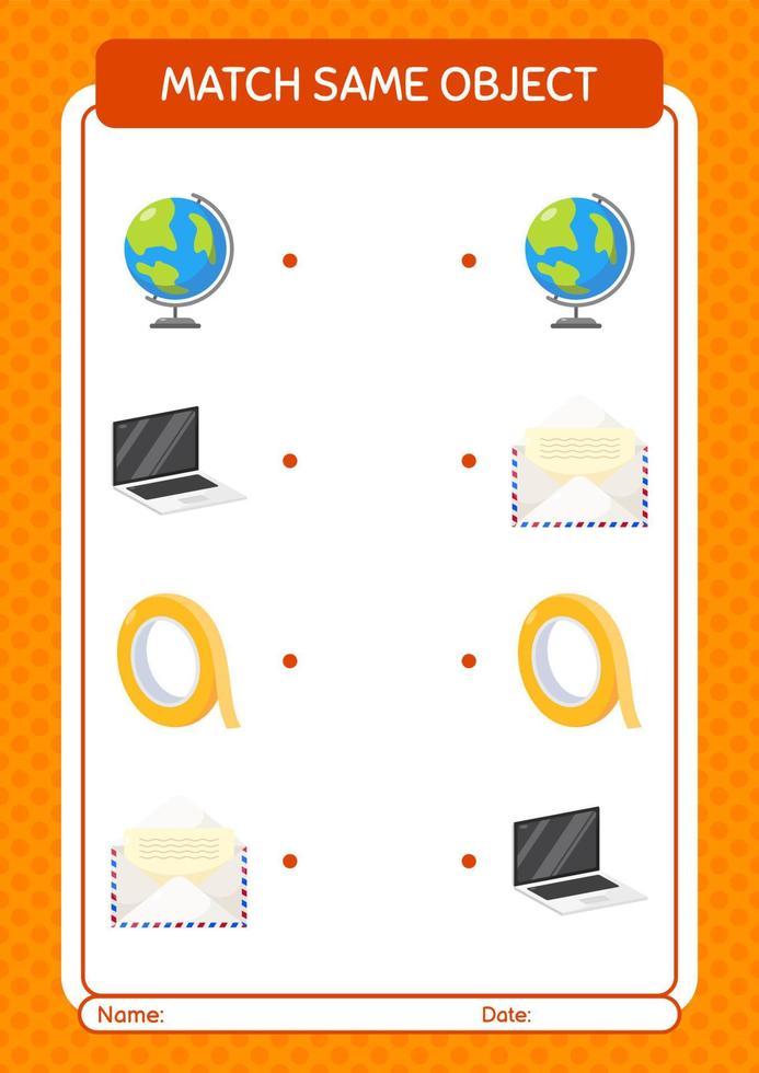 Match with same object game summer icon. worksheet for preschool kids, kids activity sheet vector
