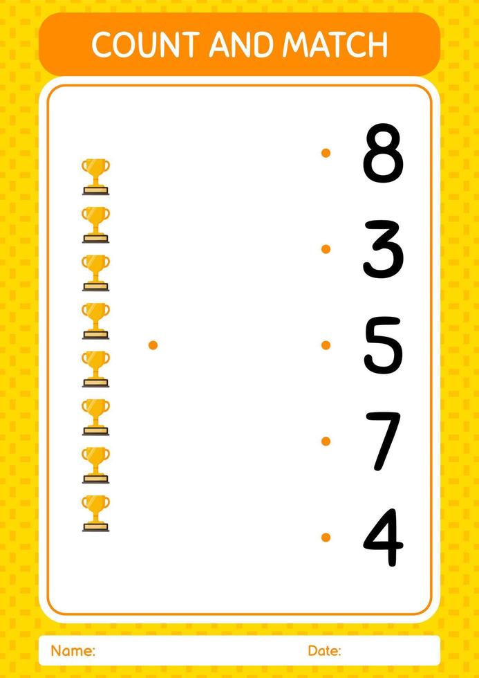 Count and match game with trophy. worksheet for preschool kids, kids activity sheet vector