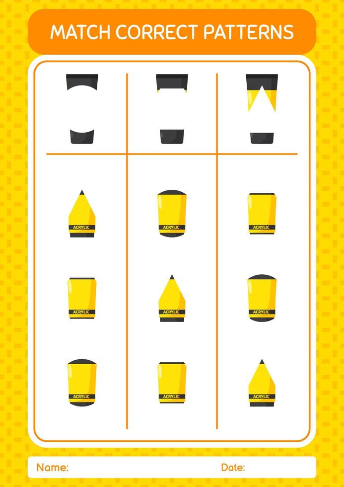 Match pattern game with acrylic paint. worksheet for preschool kids, kids activity sheet vector