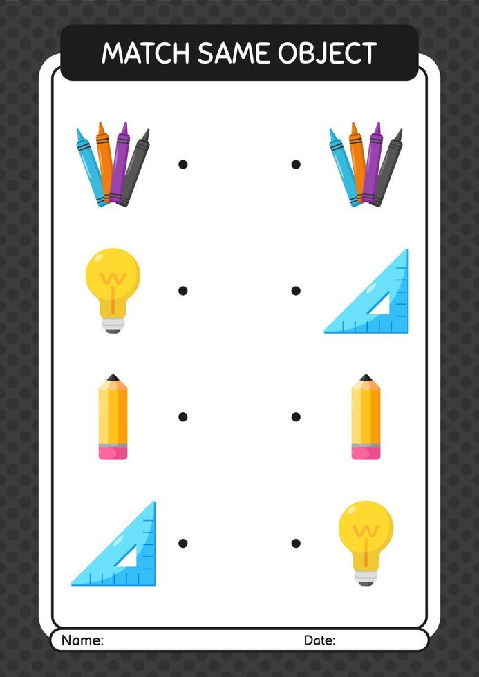 Match with same object game summer icon. worksheet for preschool kids, kids activity sheet vector