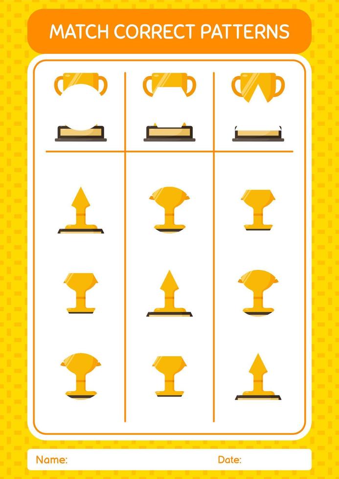 Match pattern game with trophy. worksheet for preschool kids, kids activity sheet vector
