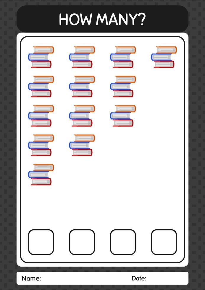 How many counting game with book. worksheet for preschool kids, kids activity sheet vector